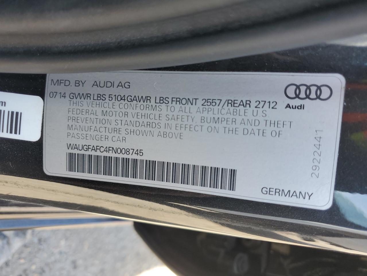 2015 Audi A6 Premium Plus VIN: WAUGFAFC4FN008745 Lot: 72473754