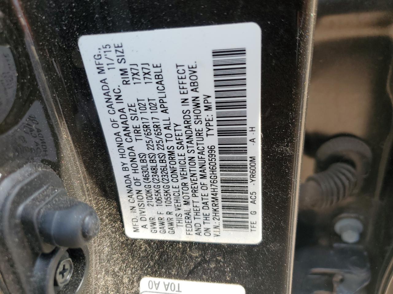 2HKRM4H76GH605996 2016 Honda Cr-V Exl