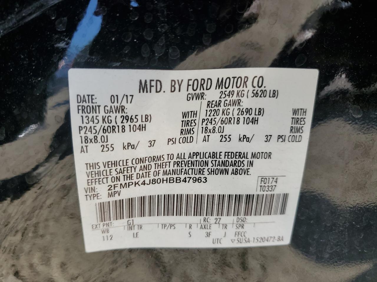 2FMPK4J80HBB47963 2017 Ford Edge Sel