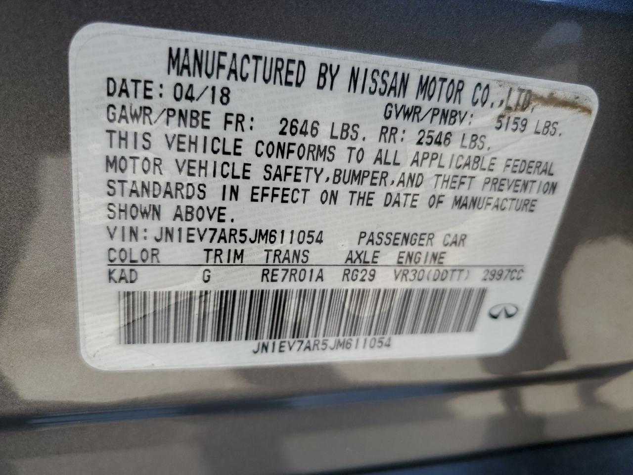 JN1EV7AR5JM611054 2018 Infiniti Q50 Luxe