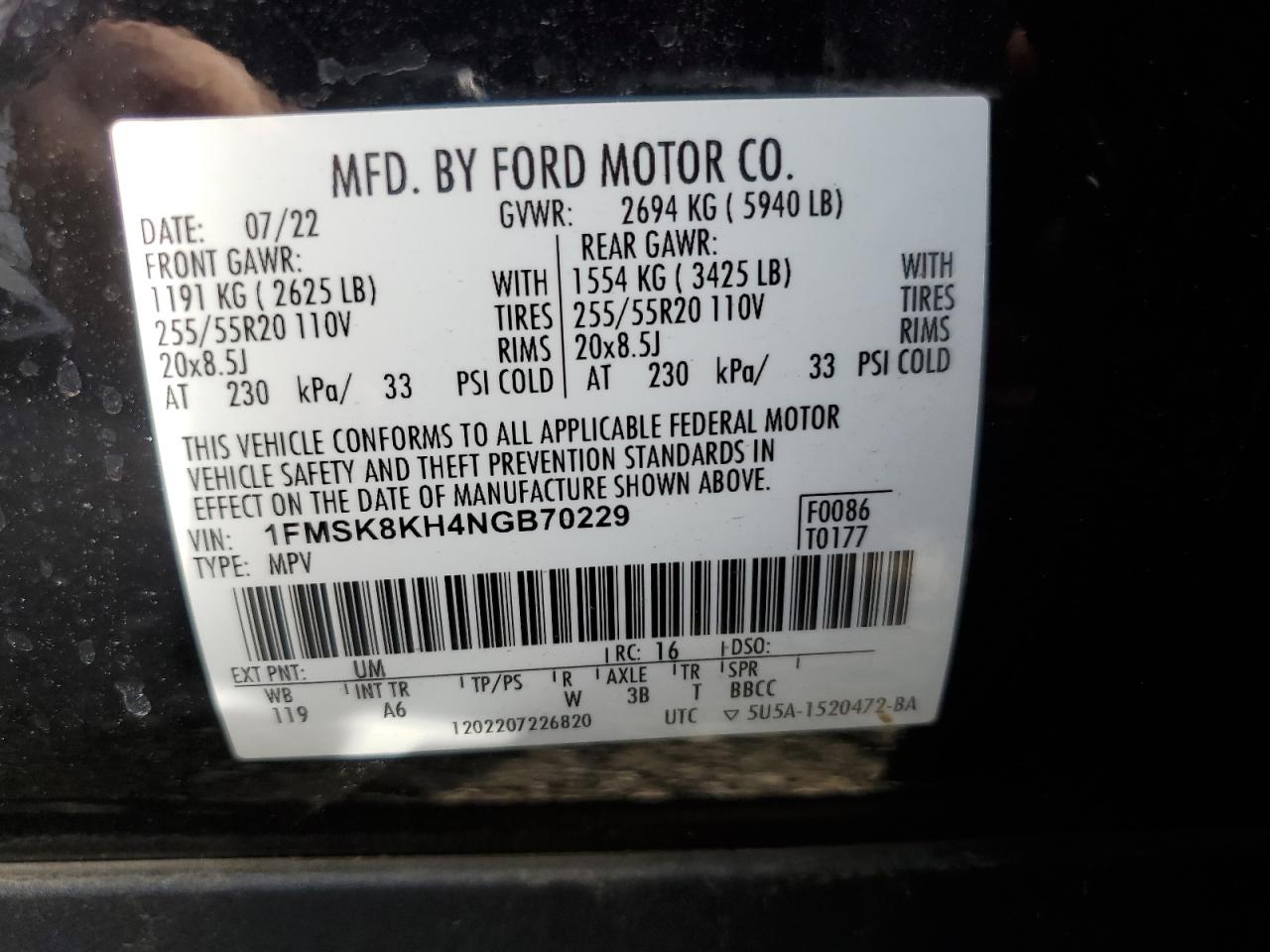 2022 Ford Explorer St-Line VIN: 1FMSK8KH4NGB70229 Lot: 72974954