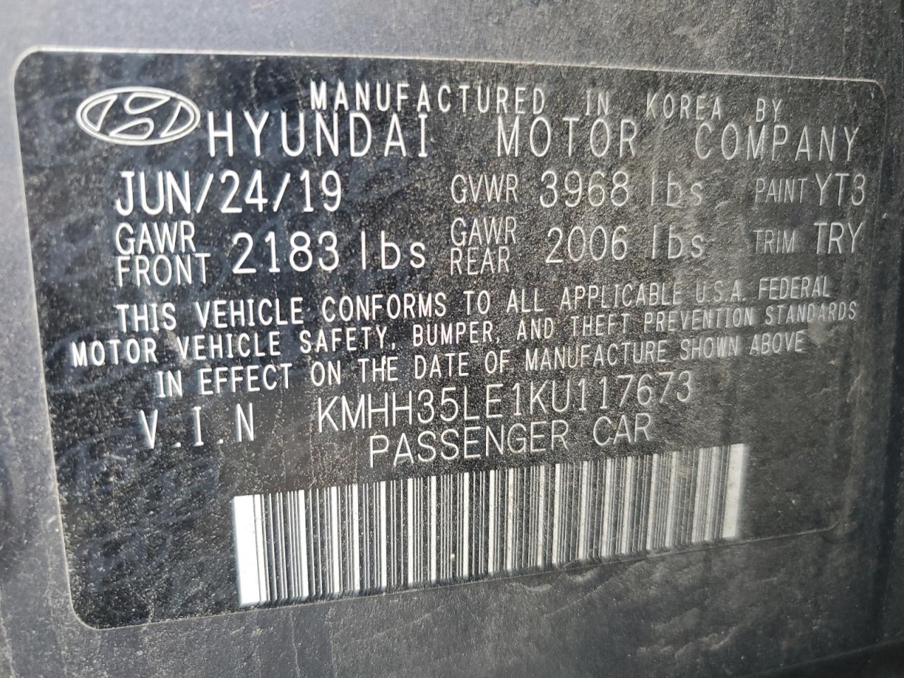 KMHH35LE1KU117673 2019 Hyundai Elantra Gt