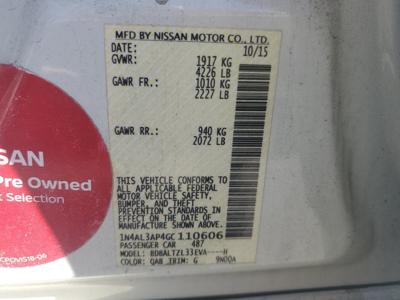 1N4AL3AP4GC110606 2016 Nissan Altima 2.5