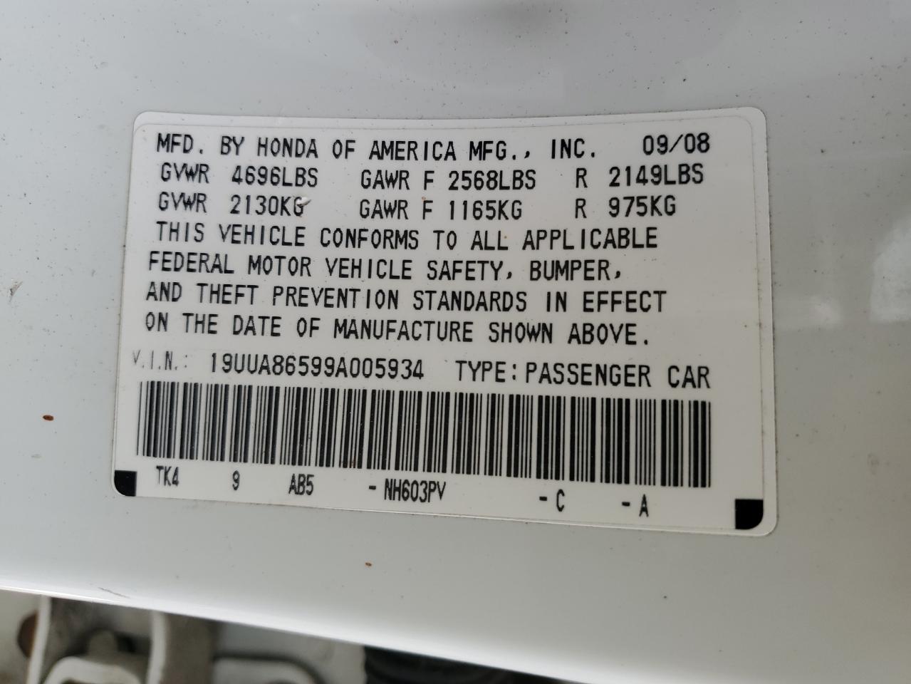 19UUA86599A005934 2009 Acura Tl