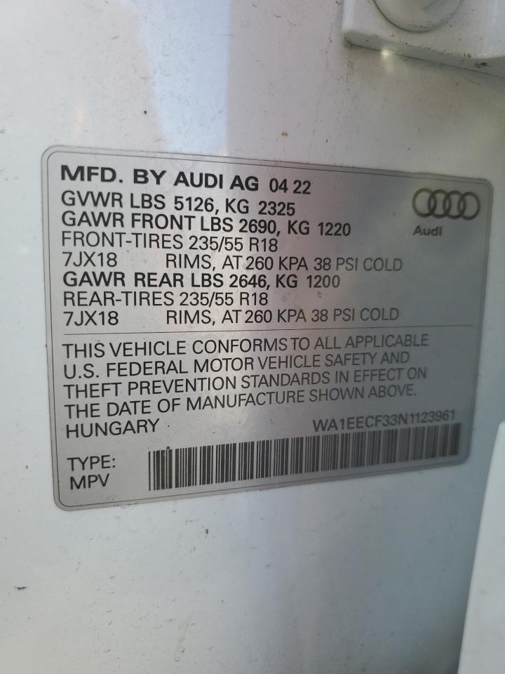 2022 Audi Q3 Premium Plus S Line 45 VIN: WA1EECF33N1123961 Lot: 72190924