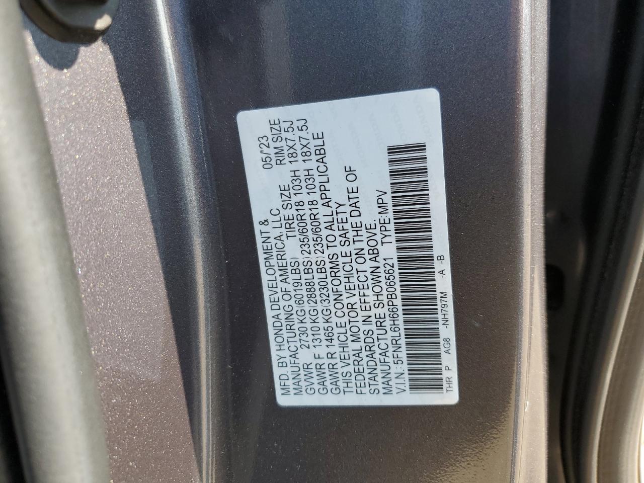 5FNRL6H66PB065621 2023 Honda Odyssey Exl