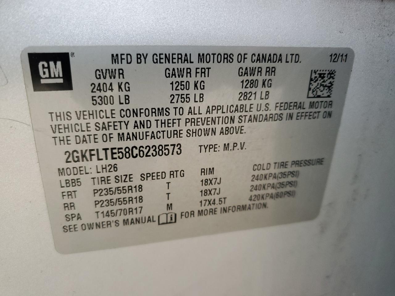 2GKFLTE58C6238573 2012 GMC Terrain Sle