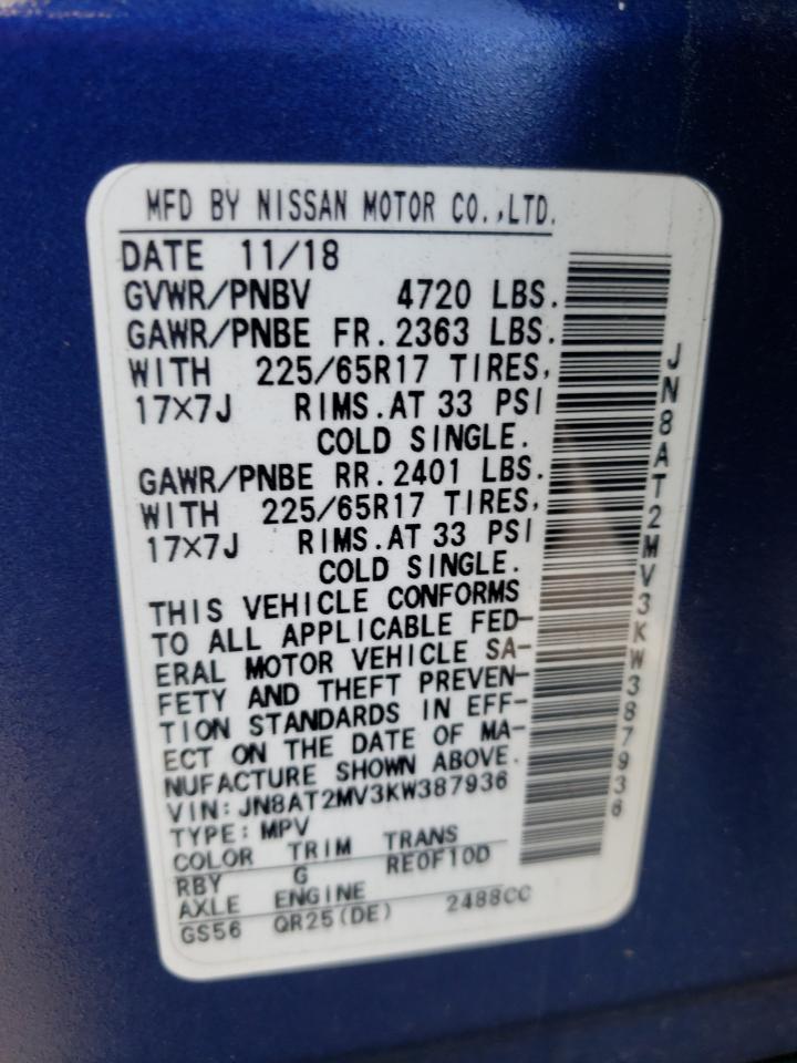 JN8AT2MV3KW387936 2019 Nissan Rogue S