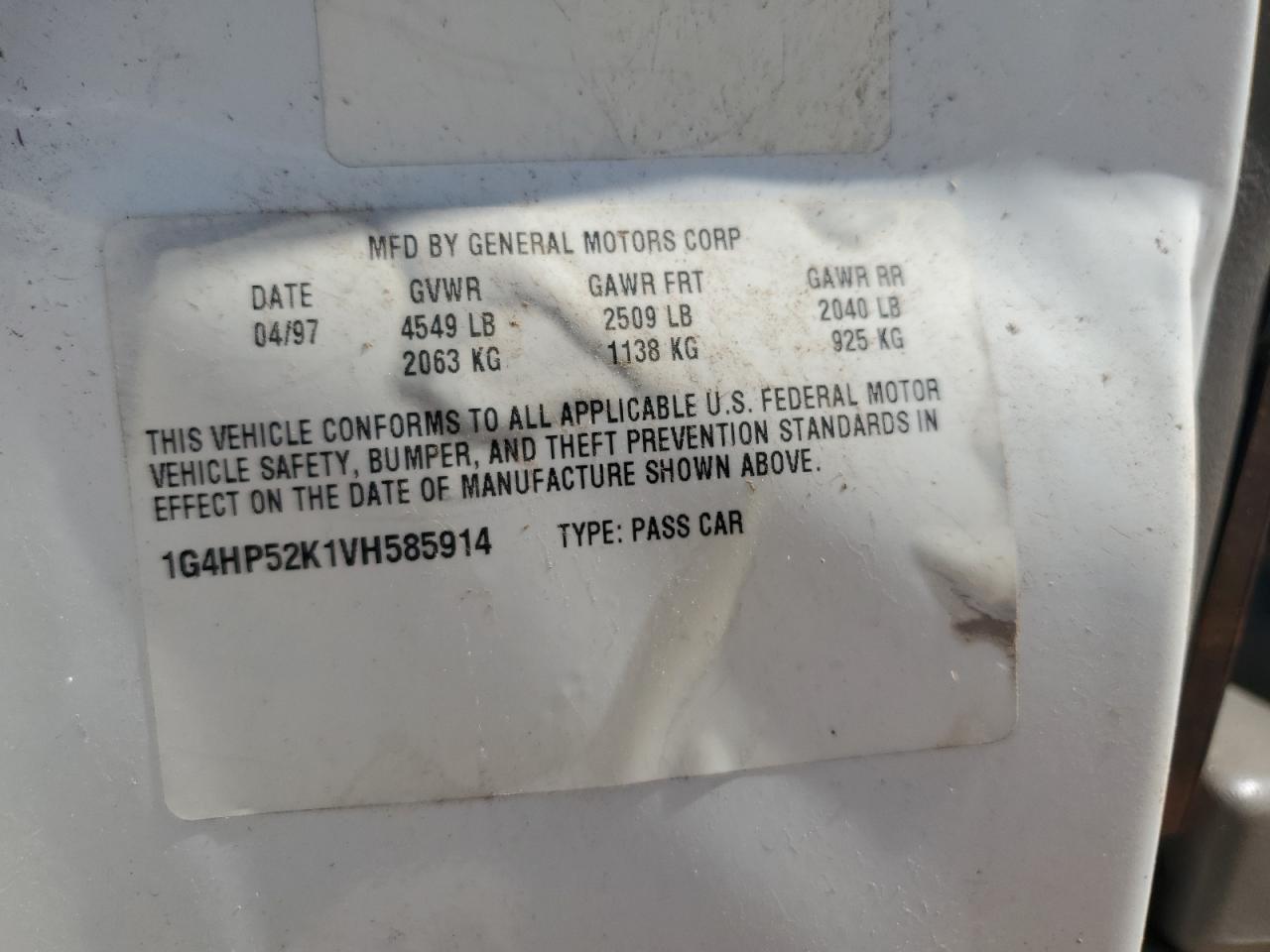 1997 Buick Lesabre Custom VIN: 1G4HP52K1VH585914 Lot: 69419044
