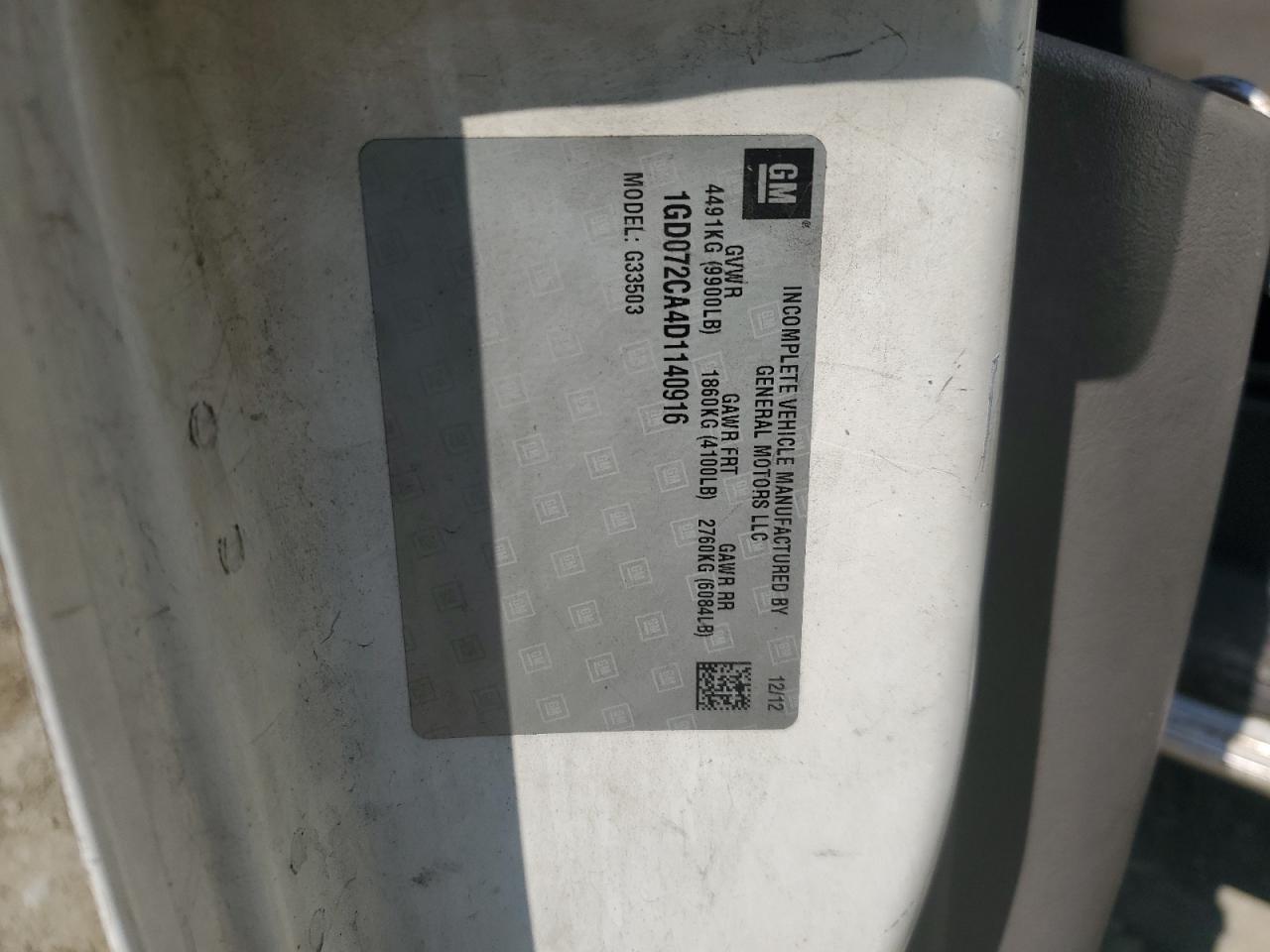 2013 GMC Savana Cutaway G3500 VIN: 1GD072CA4D1140916 Lot: 82549574