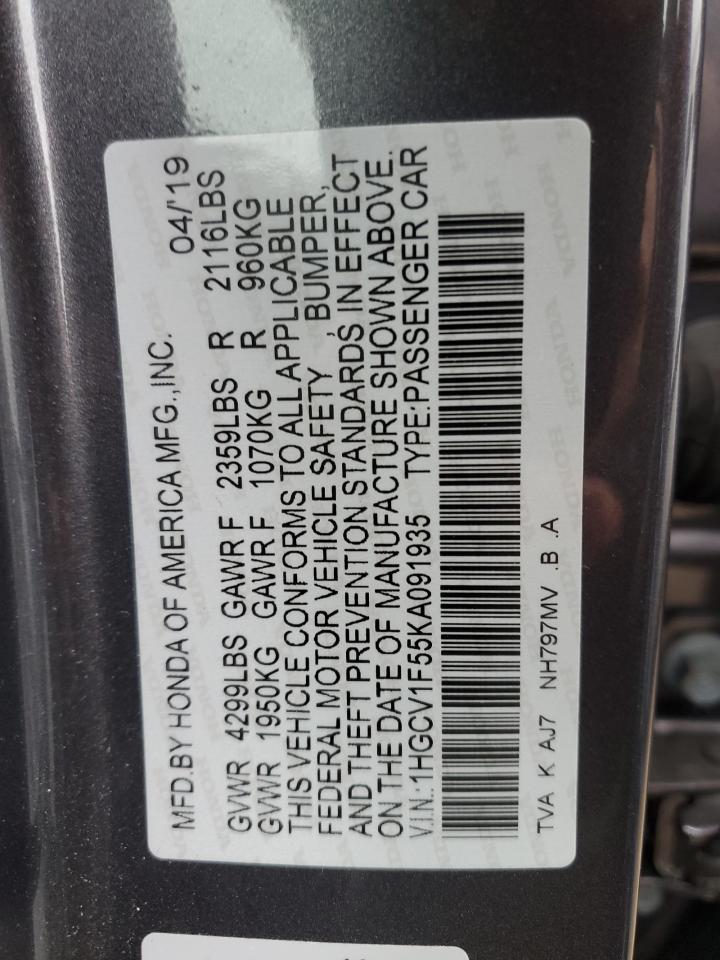 1HGCV1F55KA091935 2019 Honda Accord Exl