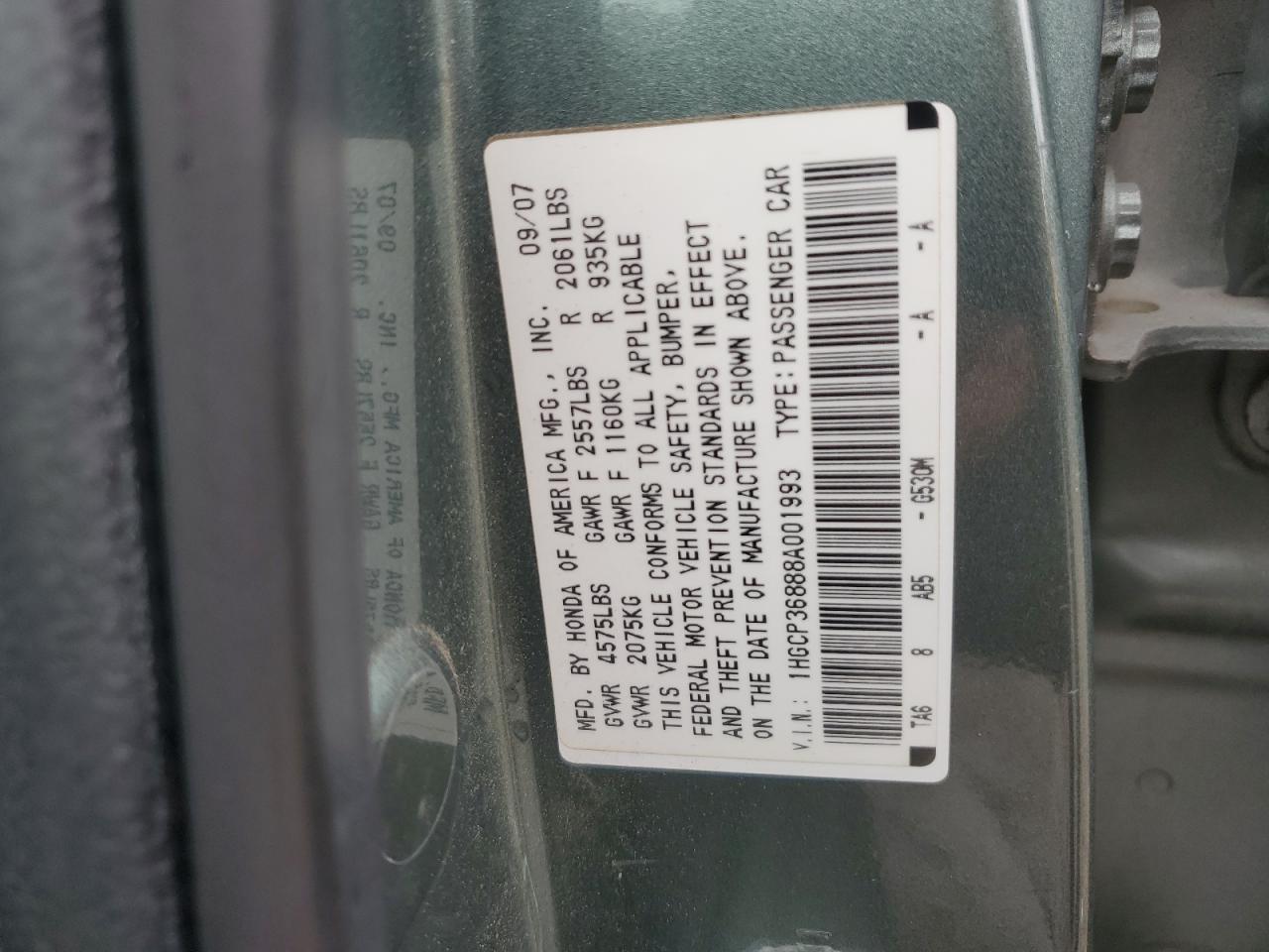 1HGCP36888A001993 2008 Honda Accord Exl