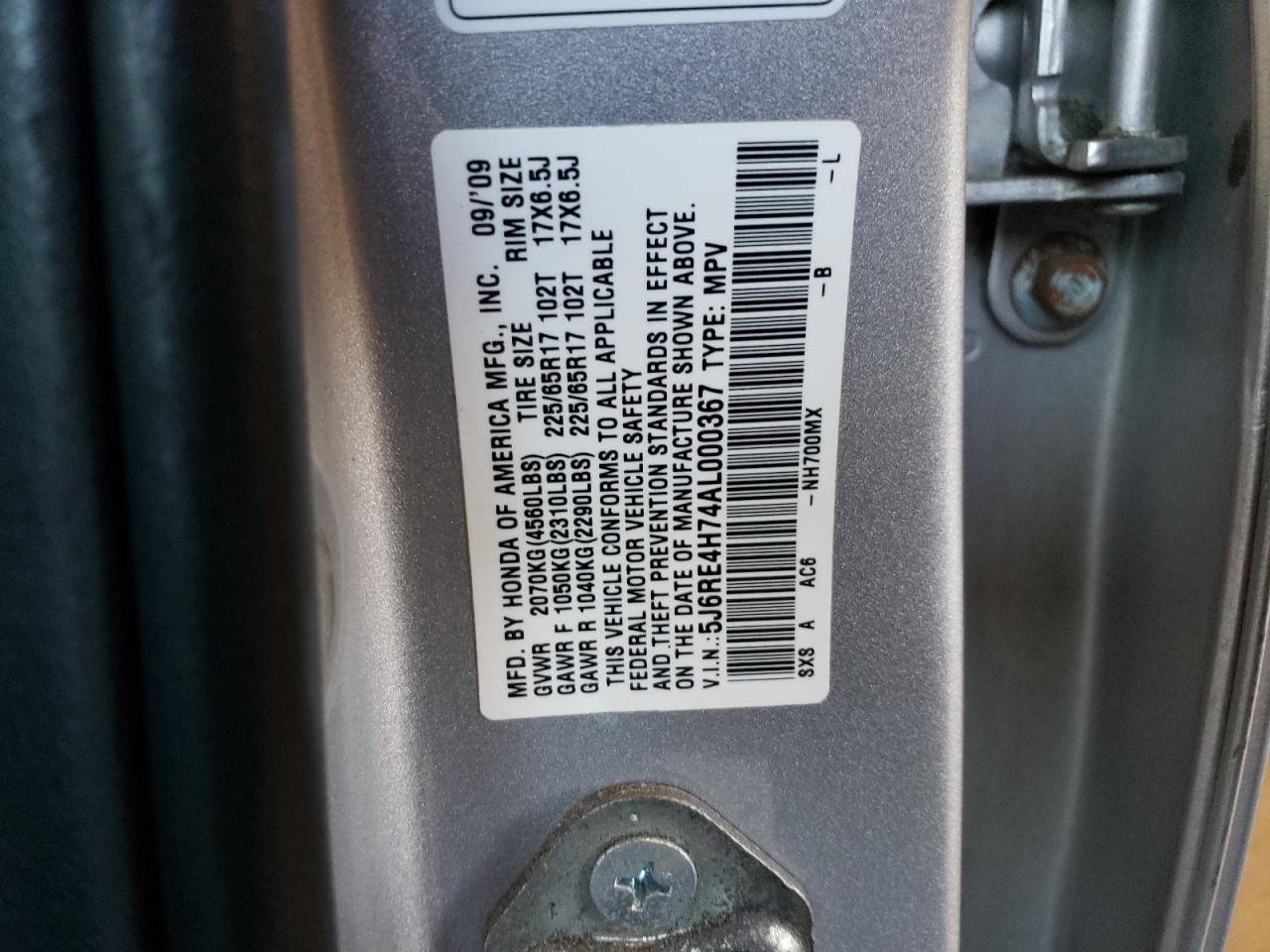 5J6RE4H74AL000367 2010 Honda Cr-V Exl