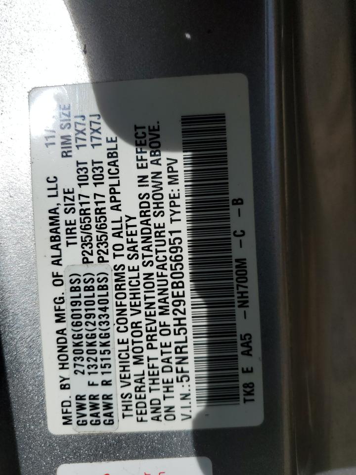 5FNRL5H29EB056951 2014 Honda Odyssey Lx