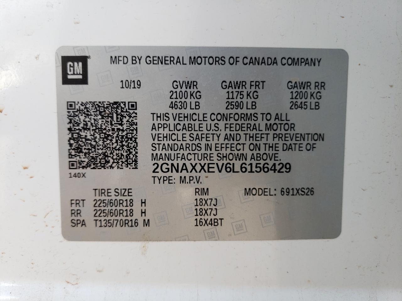 2GNAXXEV6L6156429 2020 Chevrolet Equinox Premier