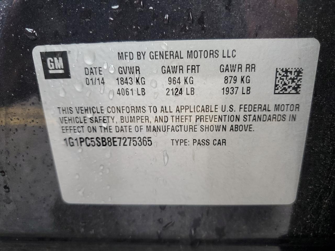 1G1PC5SB8E7275365 2014 Chevrolet Cruze Lt