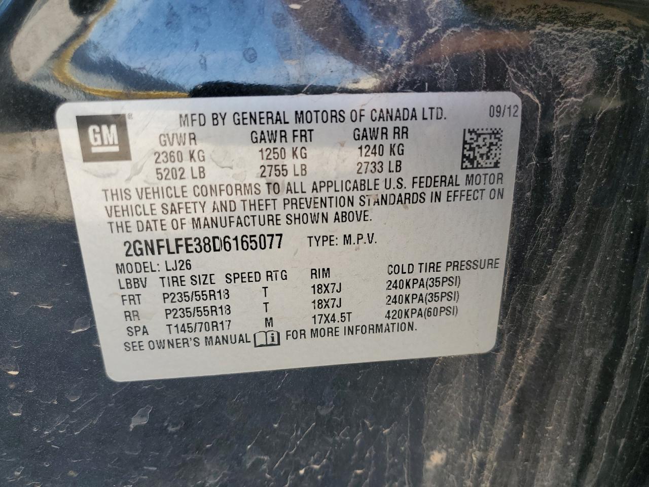 2GNFLFE38D6165077 2013 Chevrolet Equinox Ltz