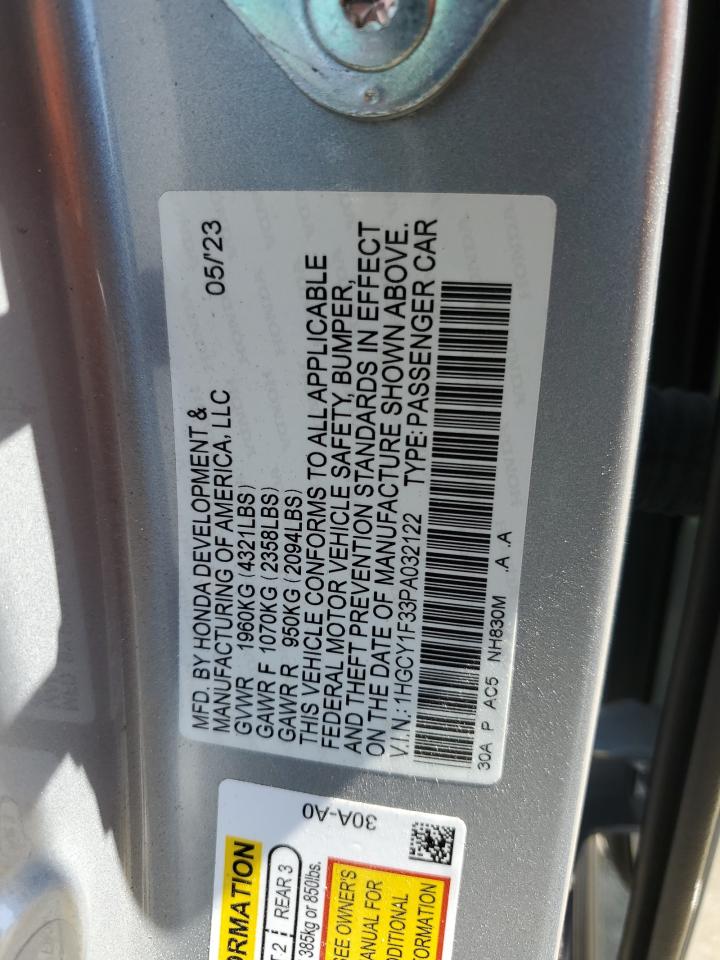 2023 Honda Accord Ex VIN: 1HGCY1F33PA032122 Lot: 70866014