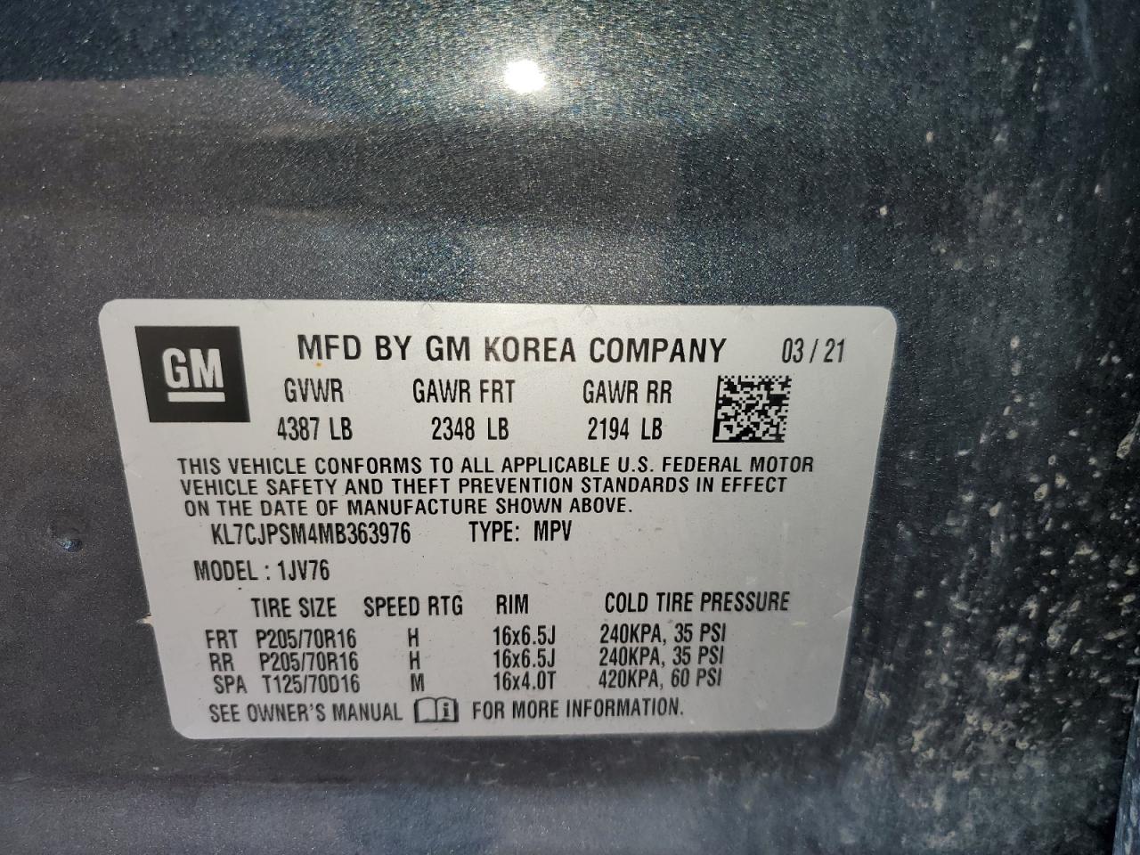 KL7CJPSM4MB363976 2021 CHEVROLET TRAX - Image 13