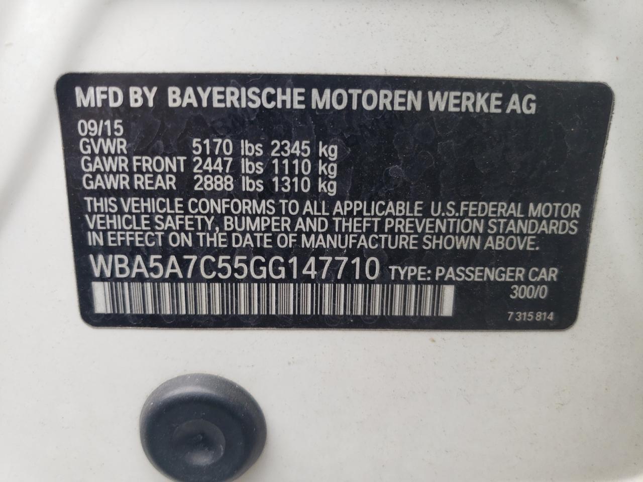 WBA5A7C55GG147710 2016 BMW 528 Xi