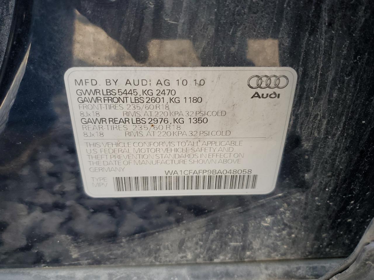 2011 Audi Q5 Premium VIN: WA1CFAFP9BA048058 Lot: 70851644