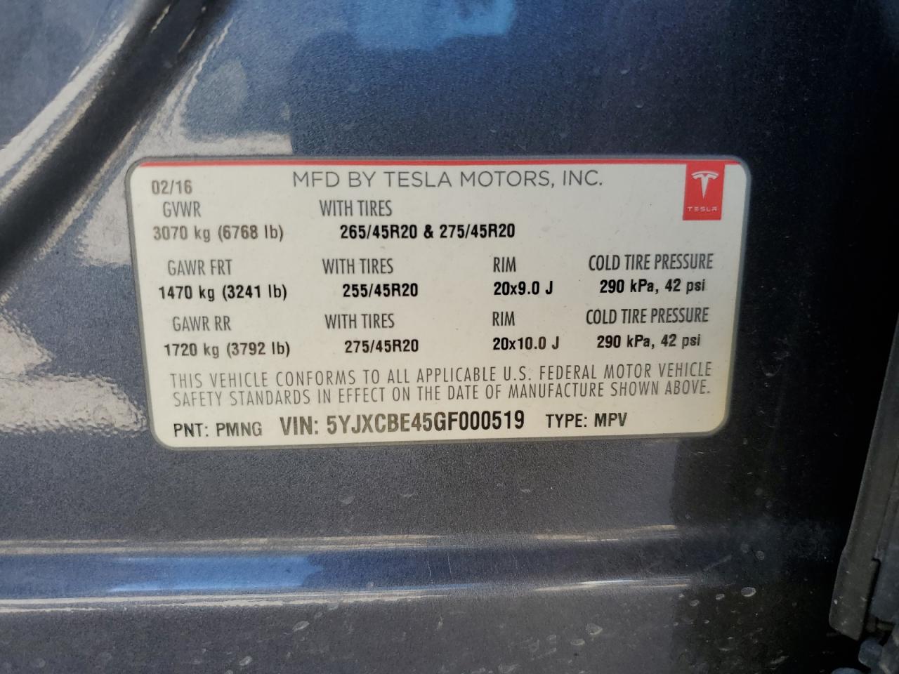 5YJXCBE45GF000519 2016 Tesla Model X