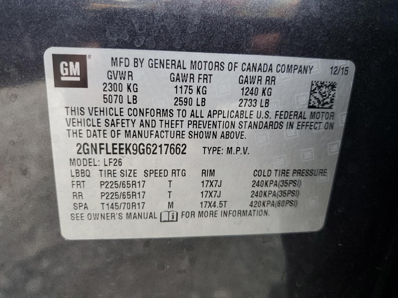 2GNFLEEK9G6217662 2016 Chevrolet Equinox Ls