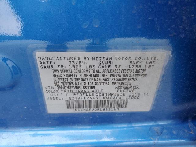 3N1CN8FV0RL881169 Nissan Versa SR 12