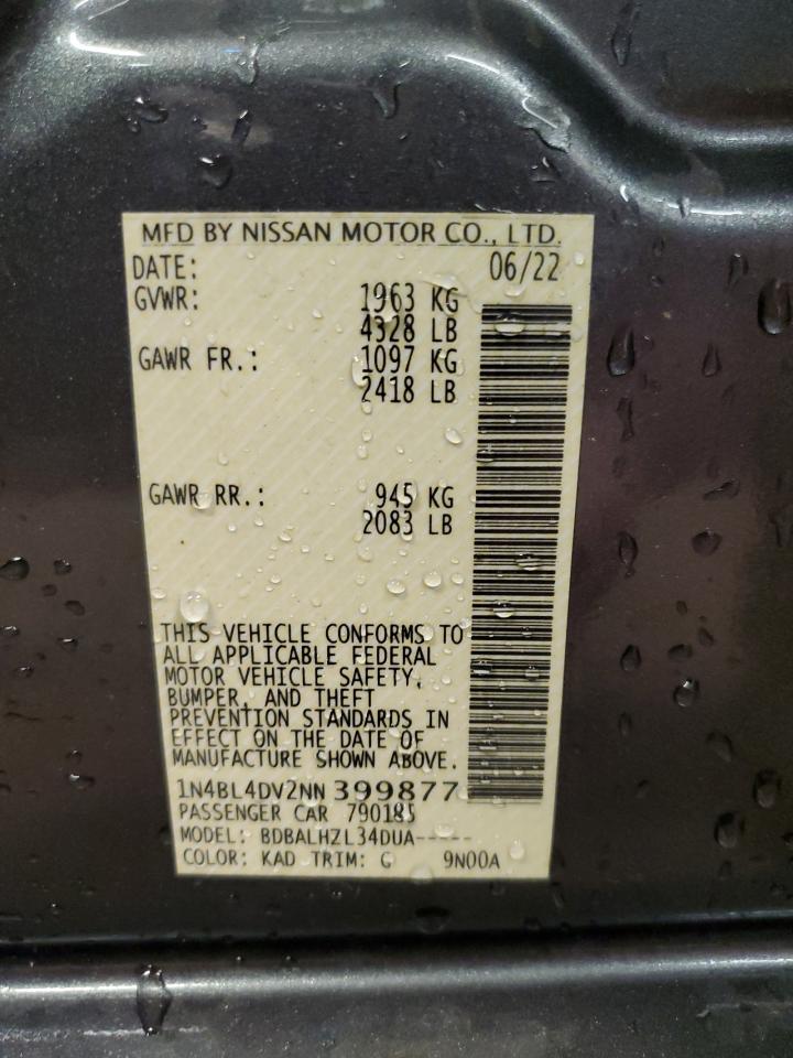 2022 Nissan Altima Sv VIN: 1N4BL4DV2NN399877 Lot: 71567264