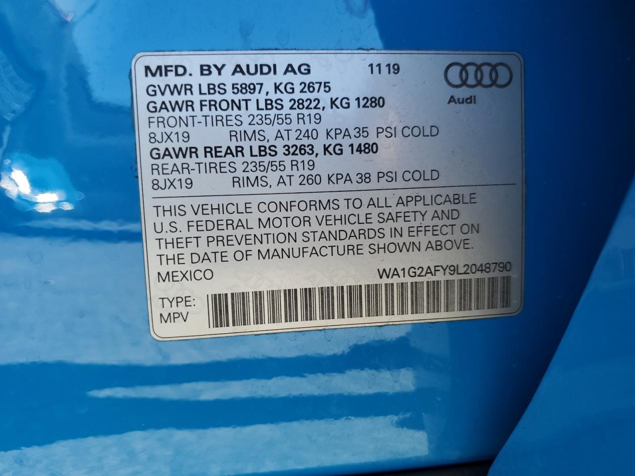 2020 Audi Q5 E Premium VIN: WA1G2AFY9L2048790 Lot: 73029794