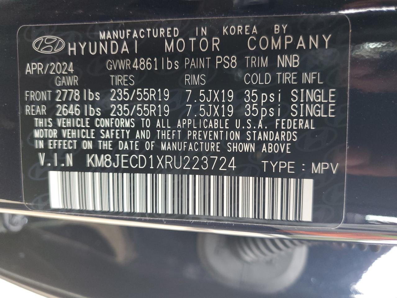 KM8JECD1XRU223724 2024 Hyundai Tucson Limited