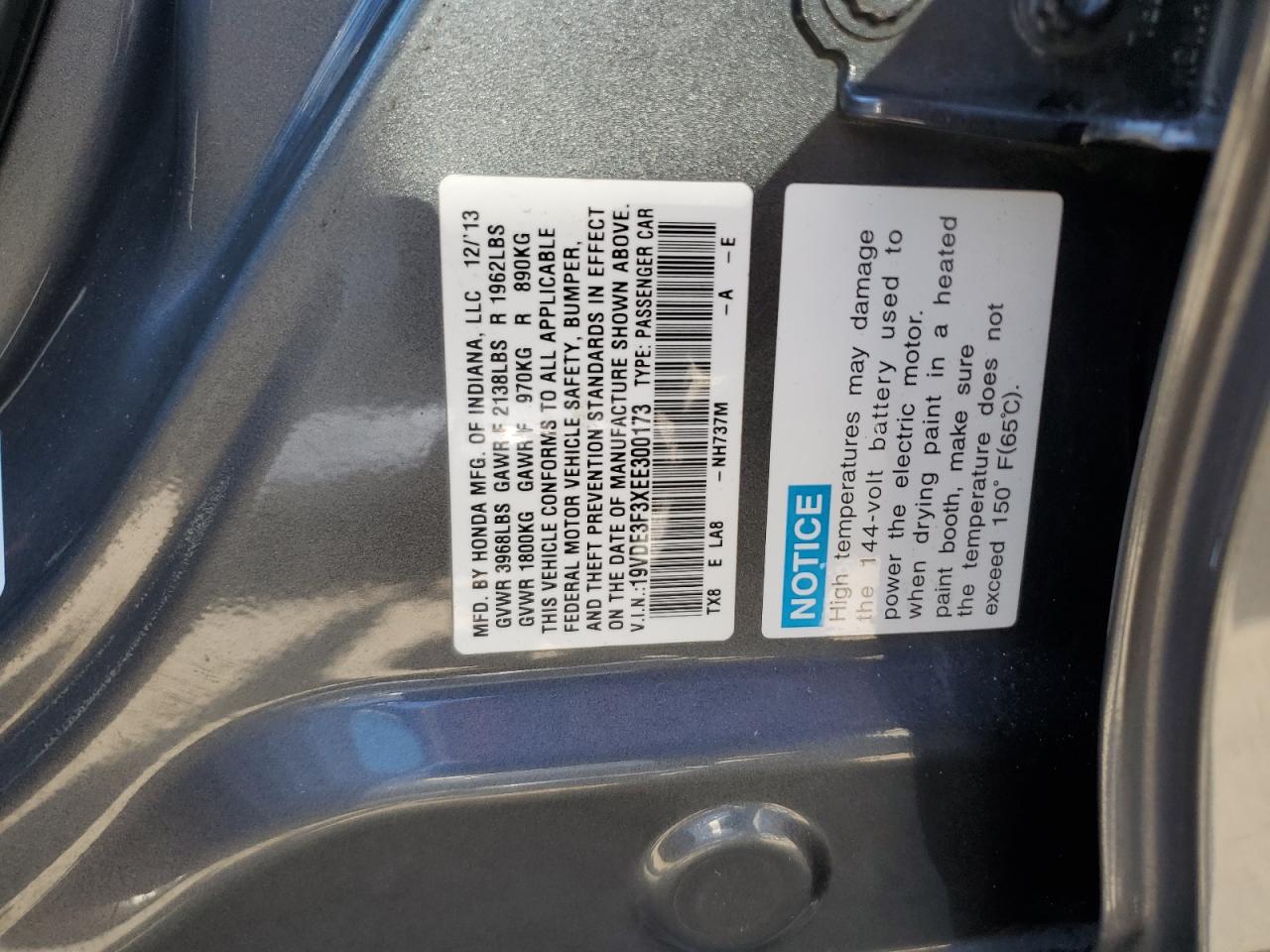 19VDE3F3XEE300173 2014 Acura Ilx Hybrid