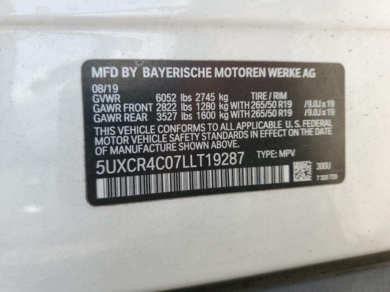 2020 BMW X5 Sdrive 40I VIN: 5UXCR4C07LLT19287 Lot: 70341254