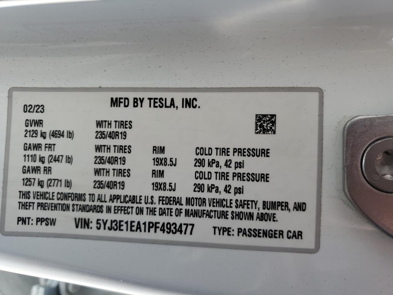 2023 Tesla Model 3 VIN: 5YJ3E1EA1PF493477 Lot: 70606444