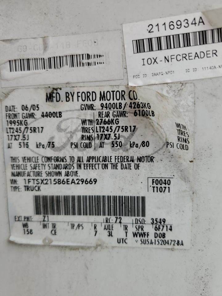 1FTSX21586EA29669 2006 Ford F250 Super Duty