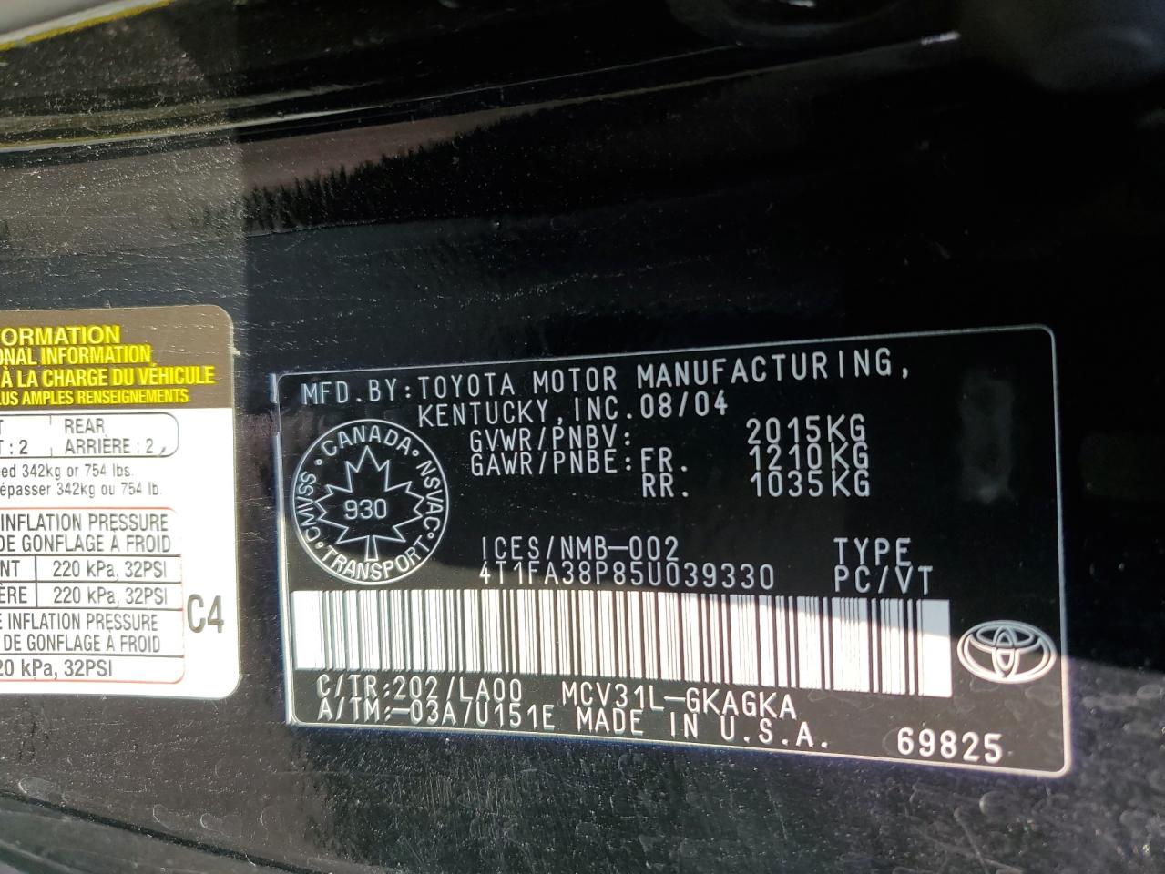 4T1FA38P85U039330 2005 Toyota Camry Solara Se