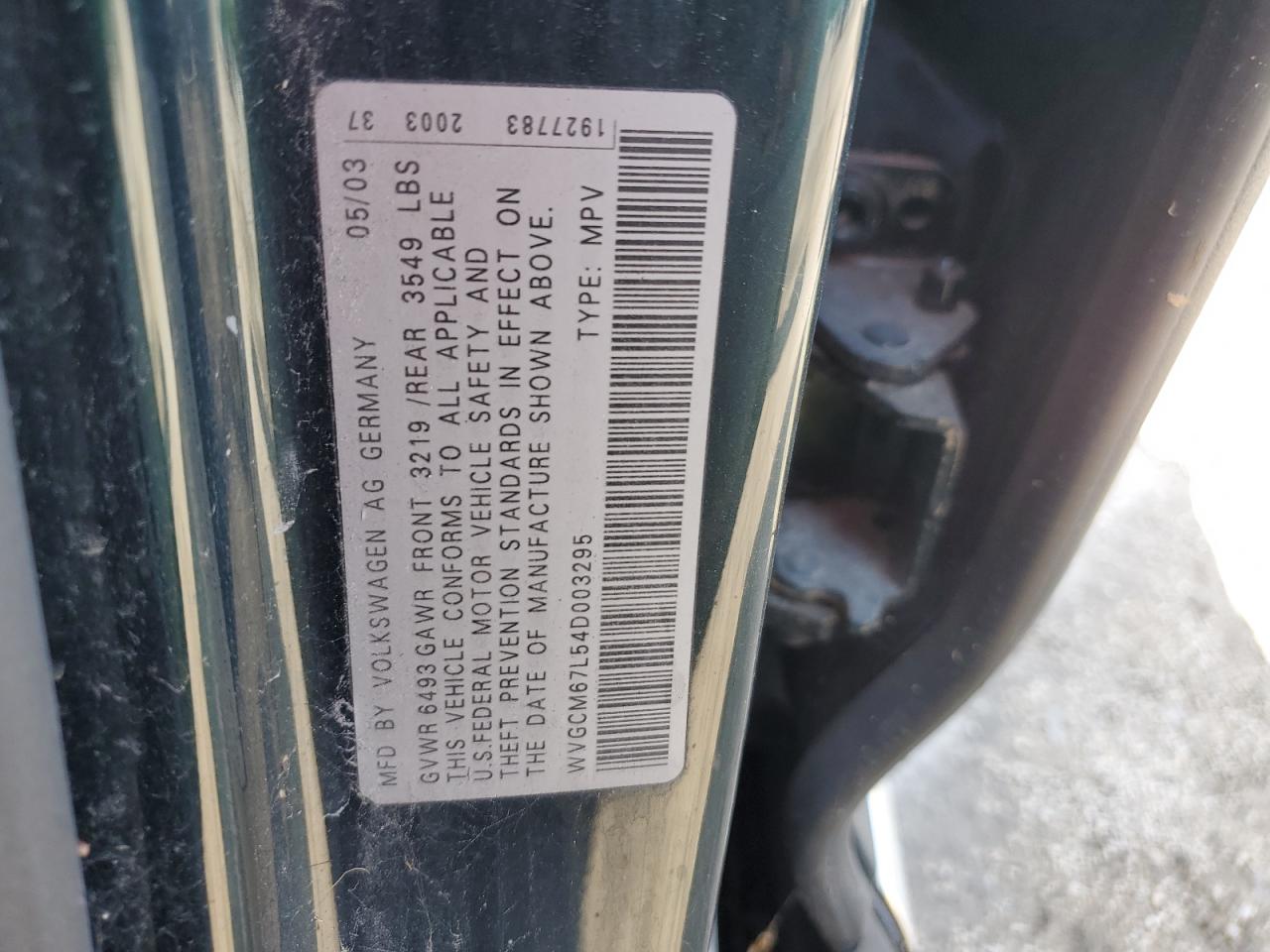 2004 Volkswagen Touareg 4.2 VIN: WVGCM67L54D003295 Lot: 70683444
