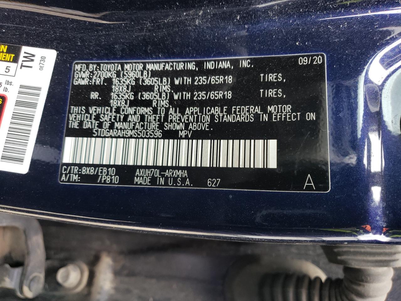 5TDGARAH9MS503596 2021 Toyota Highlander Hybrid Xle