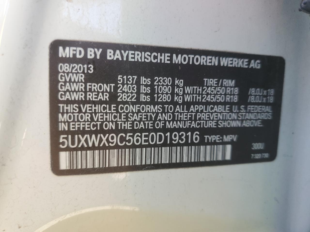 5UXWX9C56E0D19316 2014 BMW X3 xDrive28I