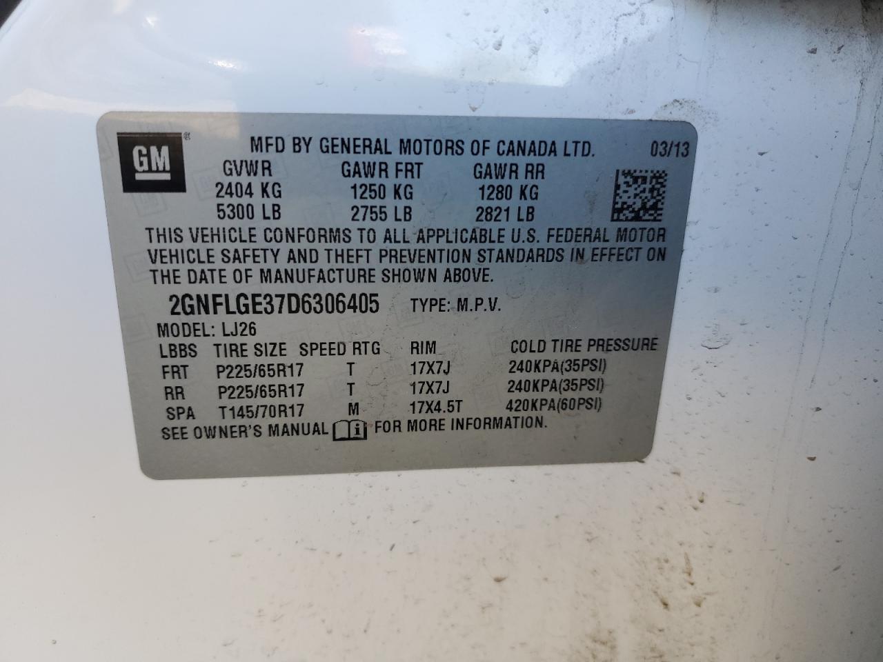 2GNFLGE37D6306405 2013 Chevrolet Equinox Ltz