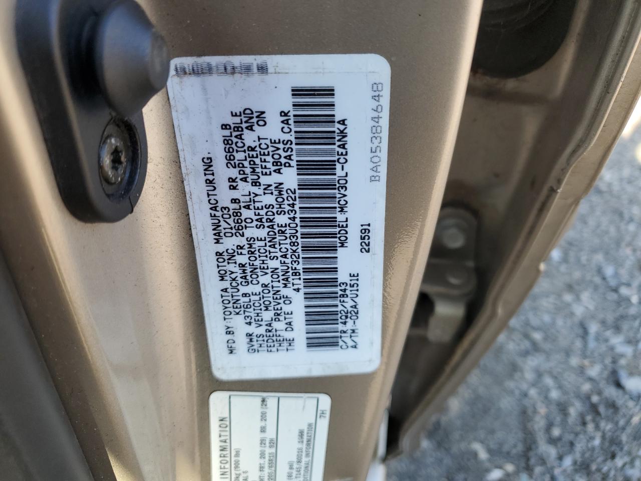 4T1BF32K83U043422 2003 Toyota Camry Le