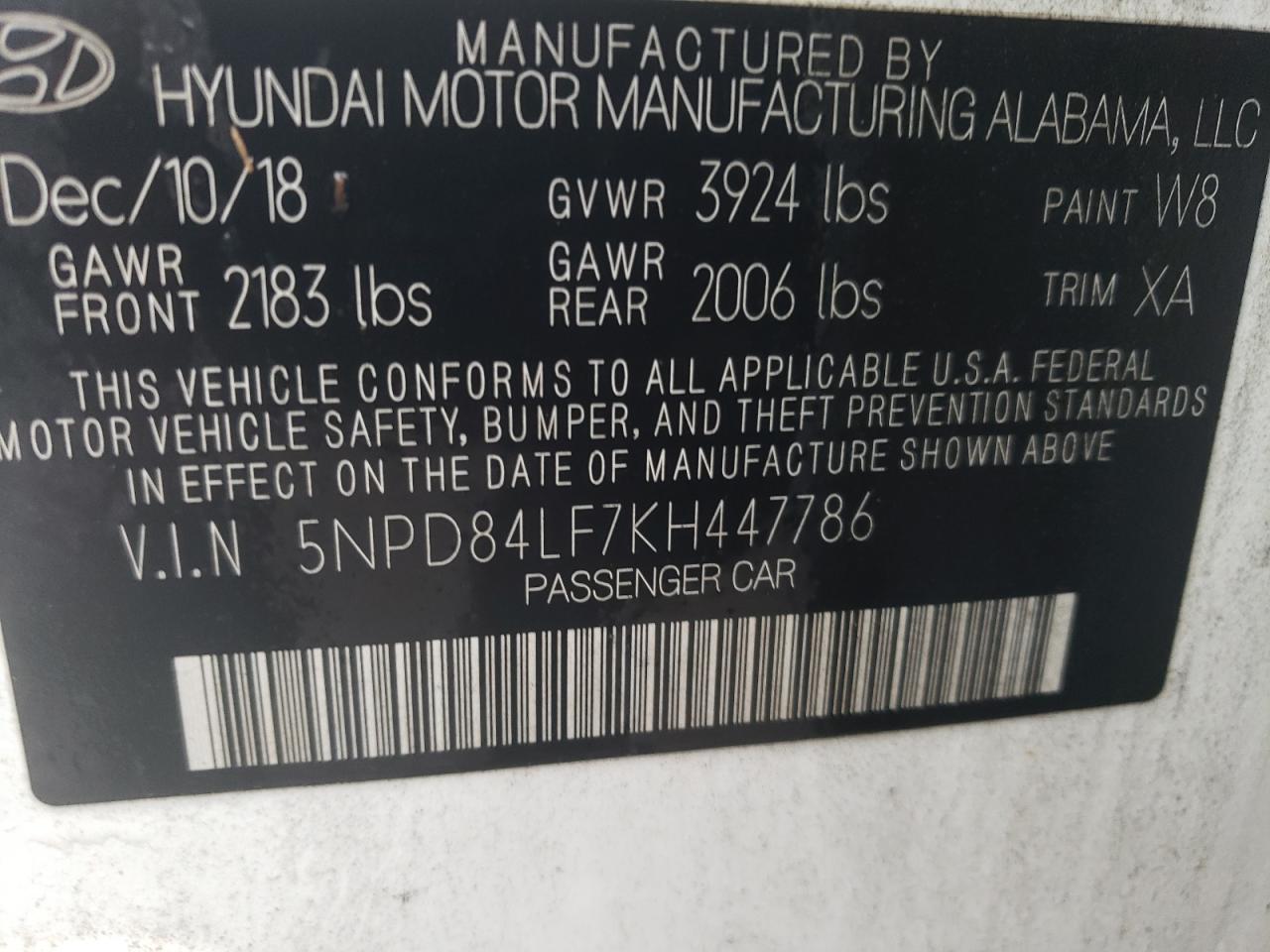 5NPD84LF7KH447786 2019 Hyundai Elantra Sel