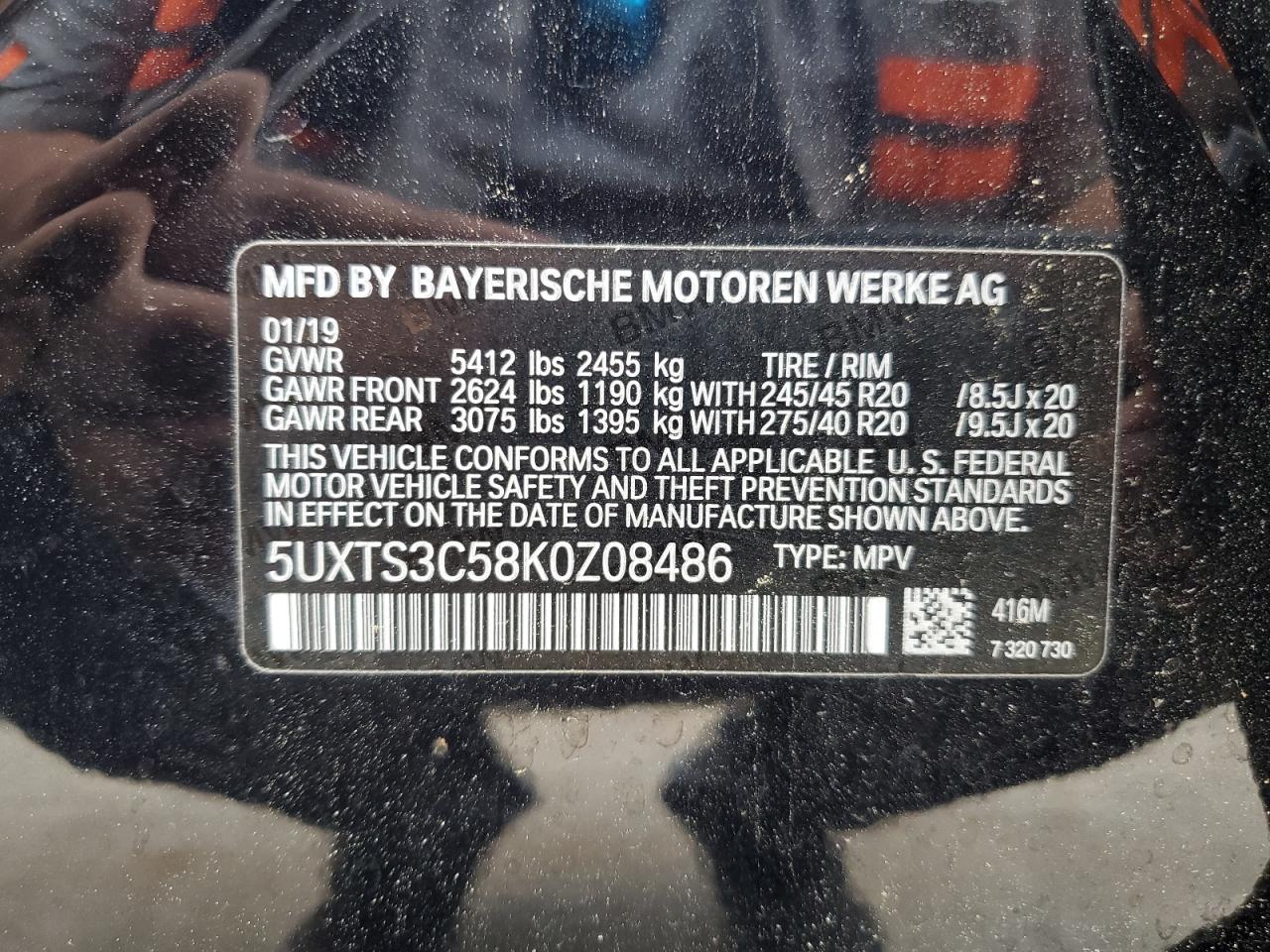 5UXTS3C58K0Z08486 2019 BMW X3 xDrivem40I