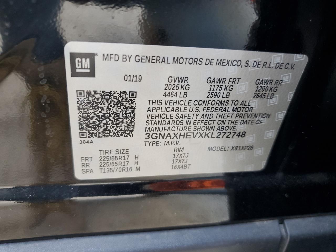 3GNAXHEVXKL272748 2019 Chevrolet Equinox Ls