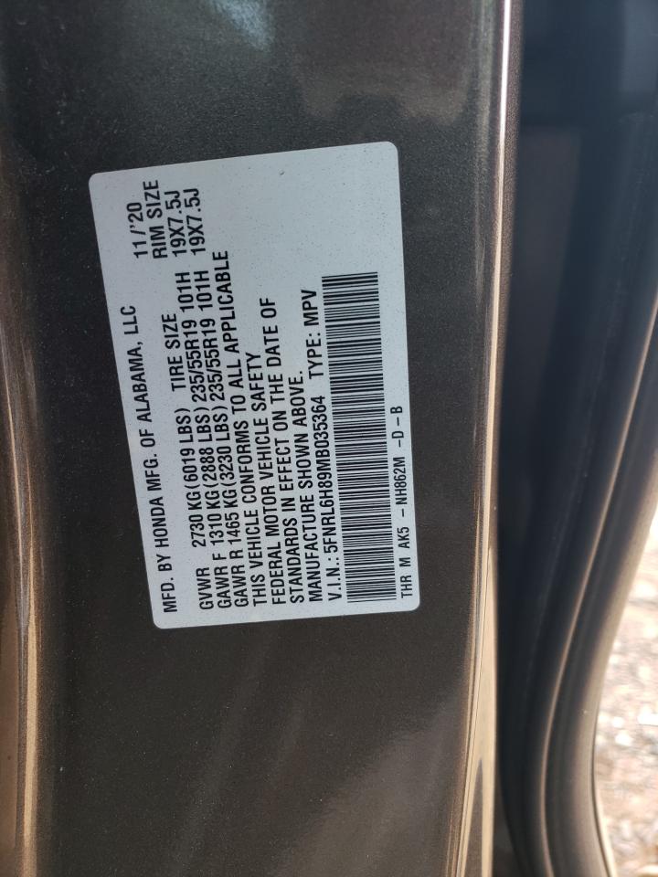 2021 Honda Odyssey Touring VIN: 5FNRL6H89MB035364 Lot: 71937224