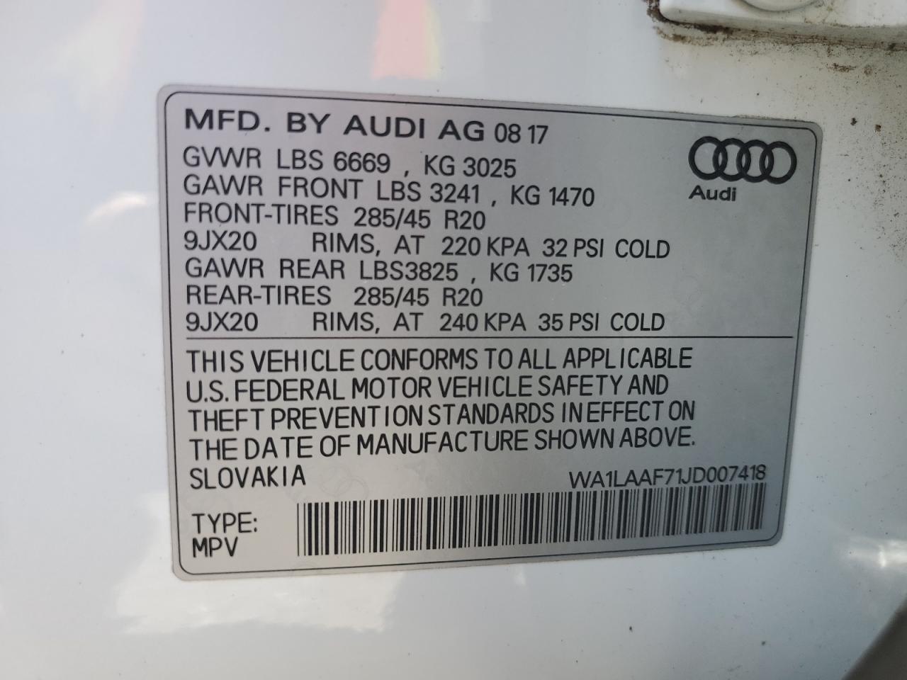 WA1LAAF71JD007418 2018 Audi Q7 Premium Plus