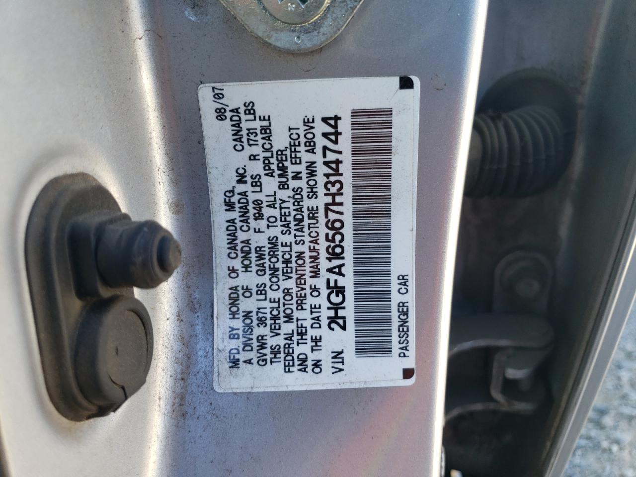 2HGFA16567H314744 2007 Honda Civic Lx