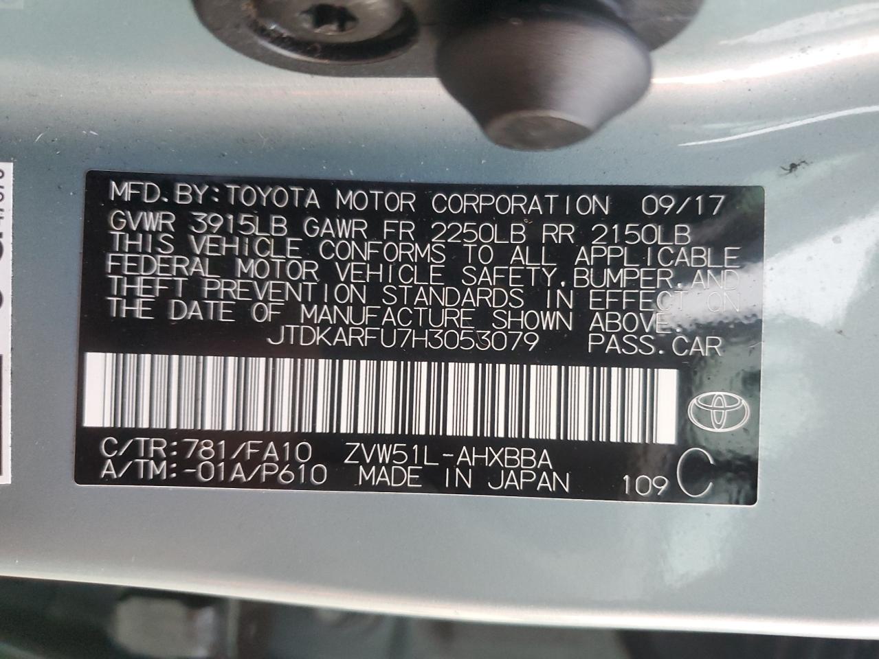 JTDKARFU7H3053079 2017 Toyota Prius