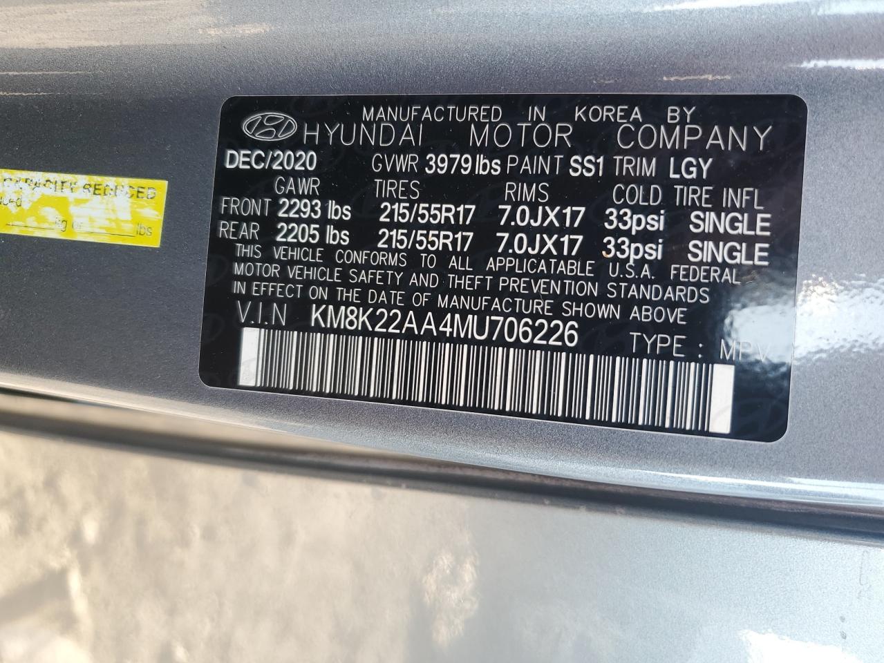 KM8K22AA4MU706226 2021 Hyundai Kona Sel