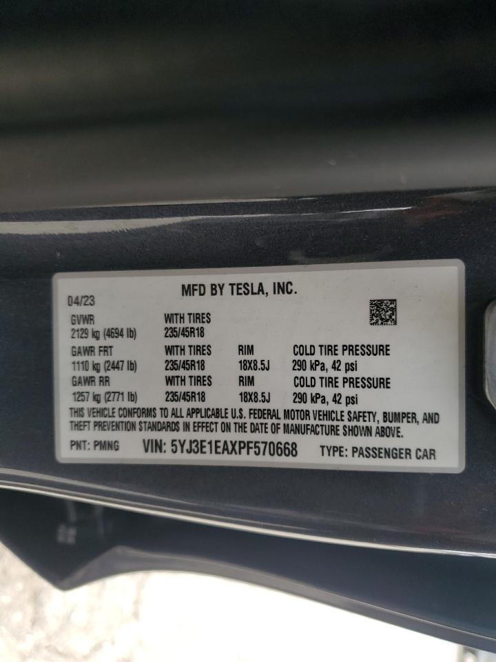 5YJ3E1EAXPF570668 2023 Tesla Model 3